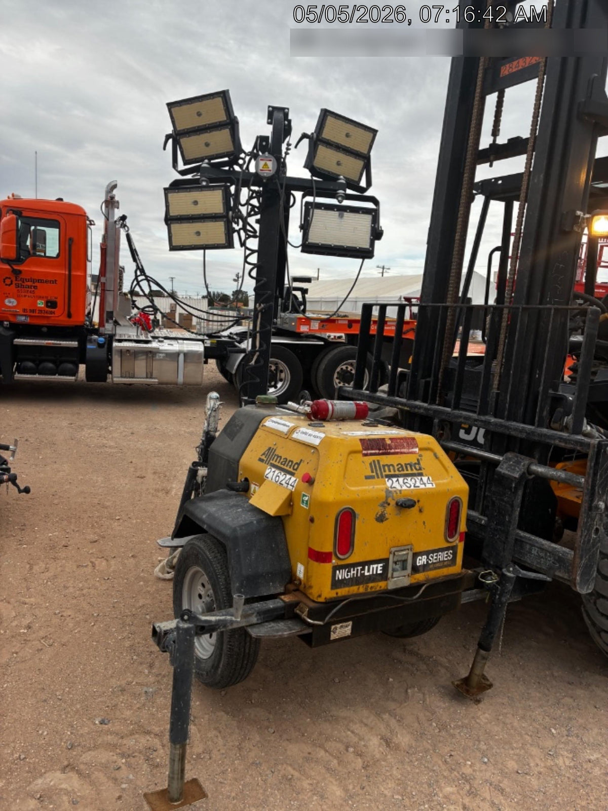 2022 Allmand NLV3GR (4) LED Light Fixture 350W, 23' Vertical Mast, 3kW Prime, Towable, Deep Sea L401, Leveling Jacks, Yanmar T4F 5.8hp