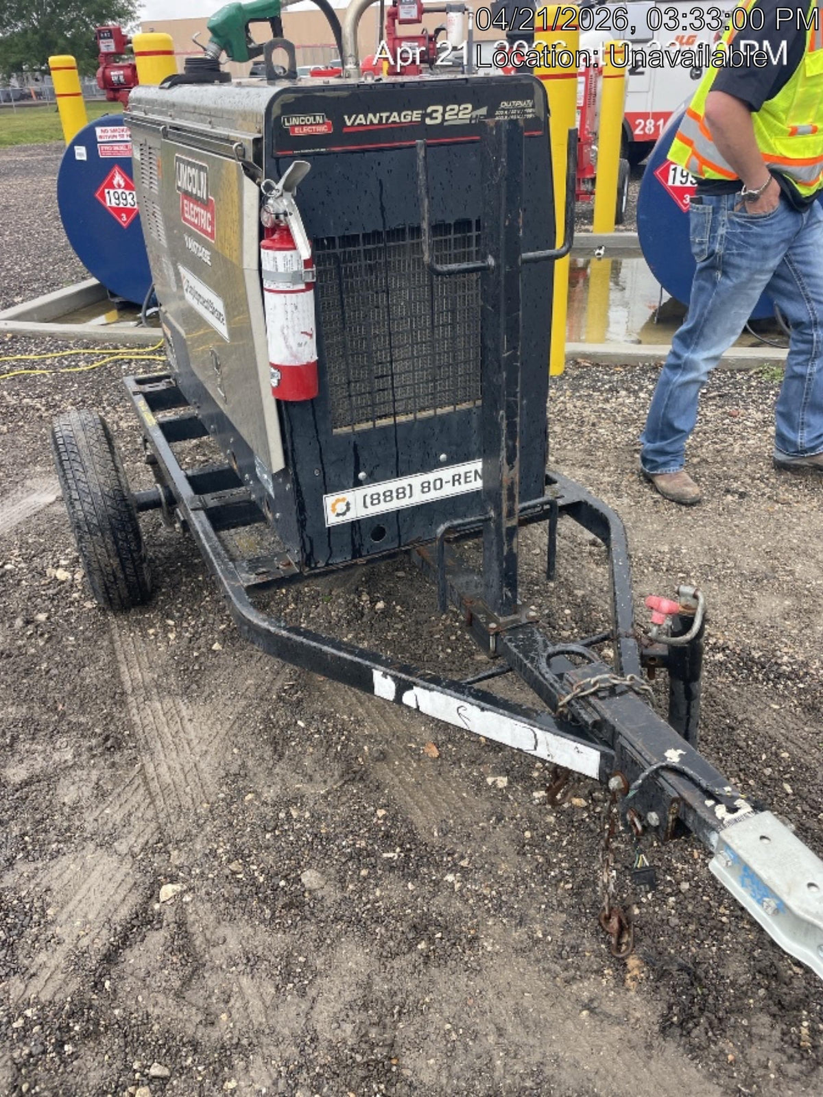 2019 Lincoln Electric Vantage 322 Welder Ready-Pak 3, Two wheel trailer, Fender and Light kit, Cable Rack