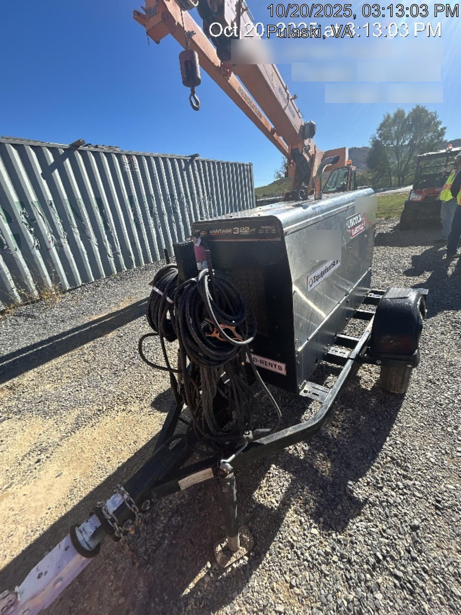 2019 Lincoln Electric Vantage 322 Ready-Pak 3, Two Wheel Trailer, Fender and Light Kit, Cable Rack