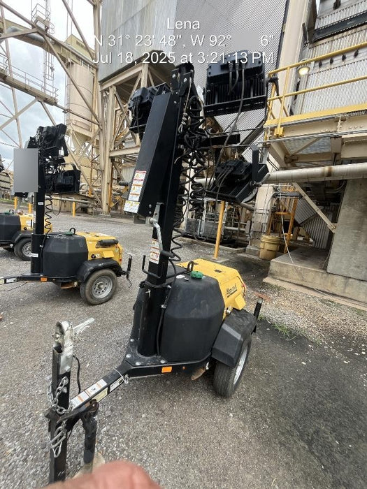 2022 Allmand NLV3GR (4) LED Light Fixture 350W, 23' Vertical Mast, 3kW Prime, Towable, Deep Sea L401, Leveling Jacks, Yanmar T4F 5.8hp