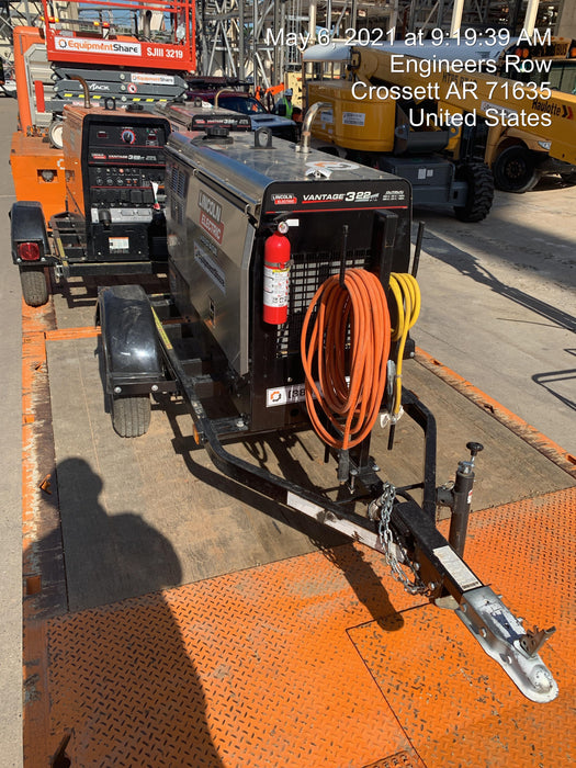 2019 Lincoln Electric Vantage 322 Ready-Pak 3, Two Wheel Trailer, Fender and Light Kit, Cable Rack