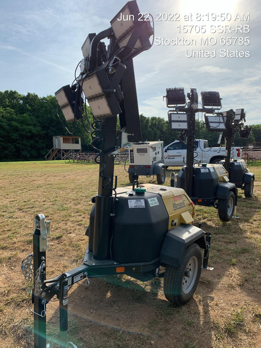 2022 Allmand NLV3GR (4) LED Light Fixture 350W, 23' Vertical Mast, 3kW Prime, Towable, Deep Sea L401, Leveling Jacks, Yanmar T4F 5.8hp