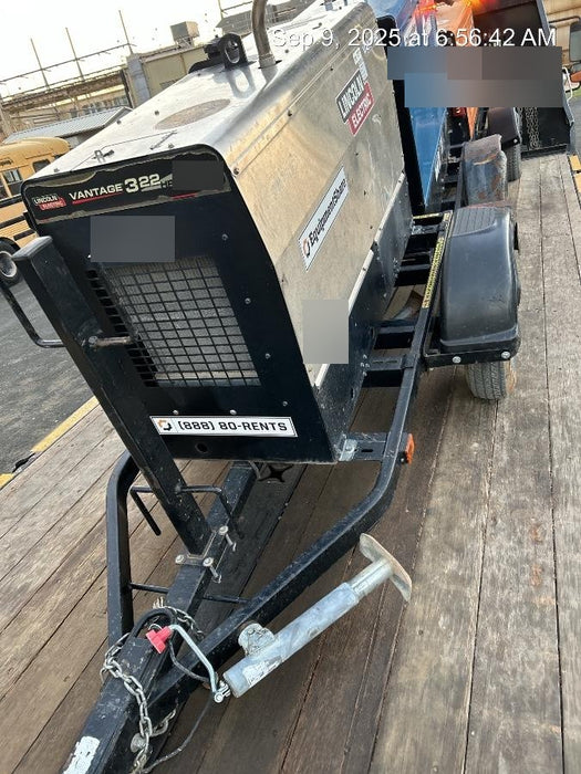 2019 Lincoln Electric Vantage 322 Welder Ready-Pak 3, Two wheel trailer, Fender and Light kit, Cable Rack