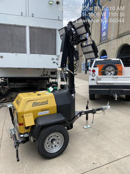 2022 Allmand NLV3GR (4) LED Light Fixture 350W, 23' Vertical Mast, 3kW Prime, Towable, ES Decals, T3