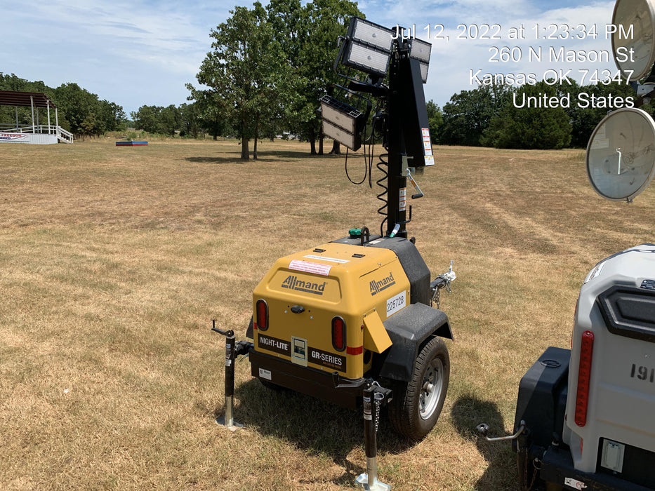 2022 Allmand NLV3GR (4) LED Light Fixture 350W, 23' Vertical Mast, 3kW Prime, Towable, Deep Sea L401, Leveling Jacks, Yanmar T4F 5.8hp