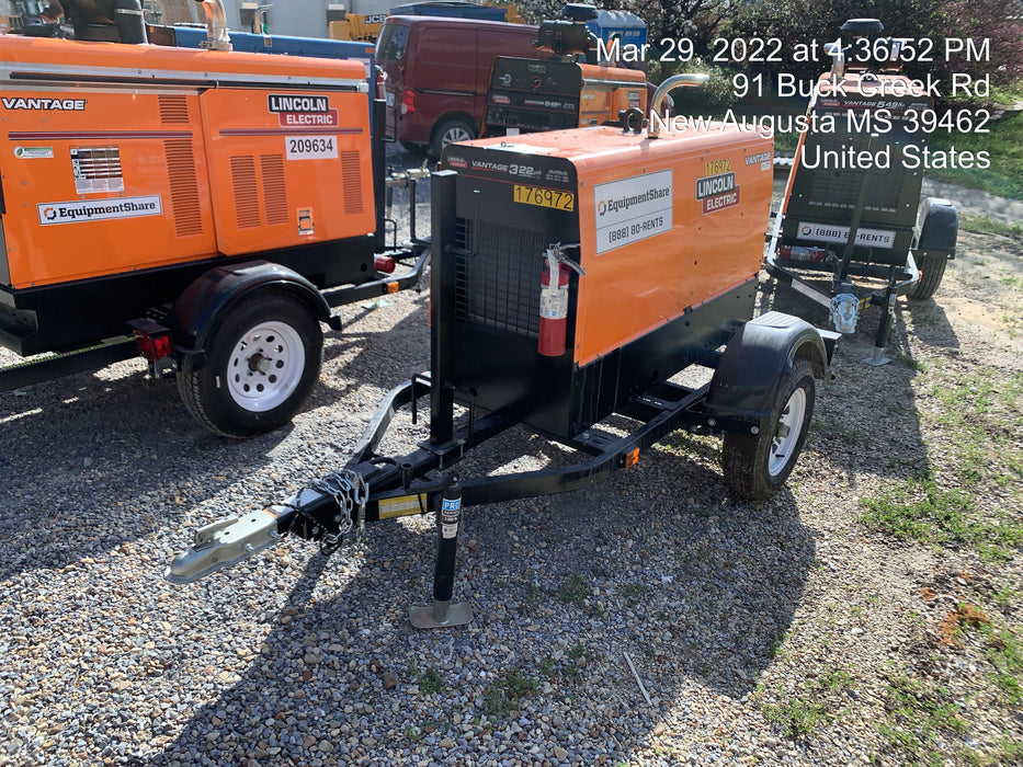 2021 Lincoln Electric Vantage 322 Vantage 322 Ready Pak 3 w/ Decals, ORANGE (includes trailer, cable rack, fender light kit) NO Telematics