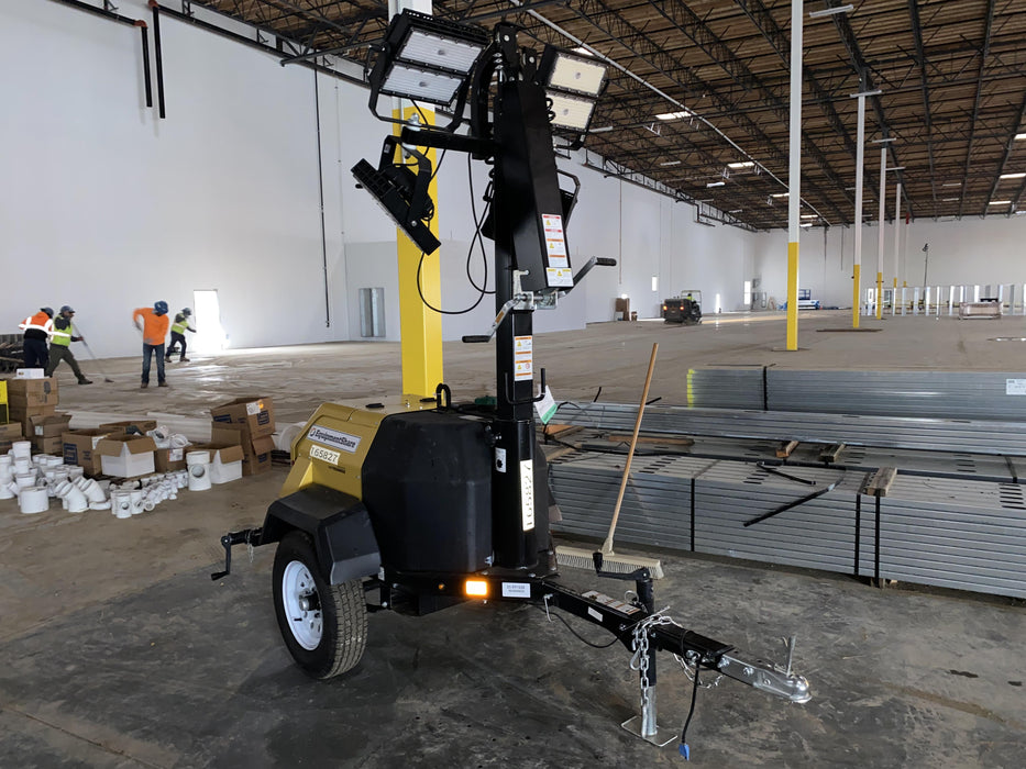 2021 Allmand NLV3GR (4) LED Light Fixture 350W, 23' Vertical Mast, 3kW Prime, Towable, Deep Sea L401, Leveling Jacks, Yanmar T4F 5.8hp