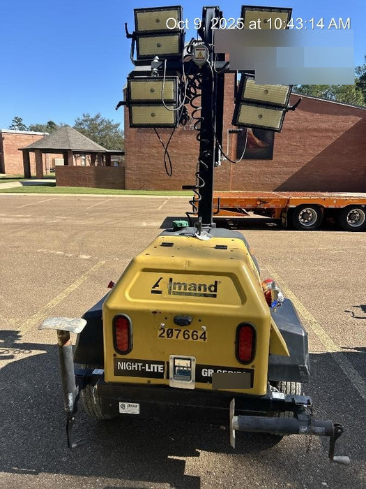 2022 Allmand NLV3GR (4) LED Light Fixture 350W, 23' Vertical Mast, 3kW Prime, Towable, Deep Sea L401, Leveling Jacks, Yanmar T4F 5.8hp