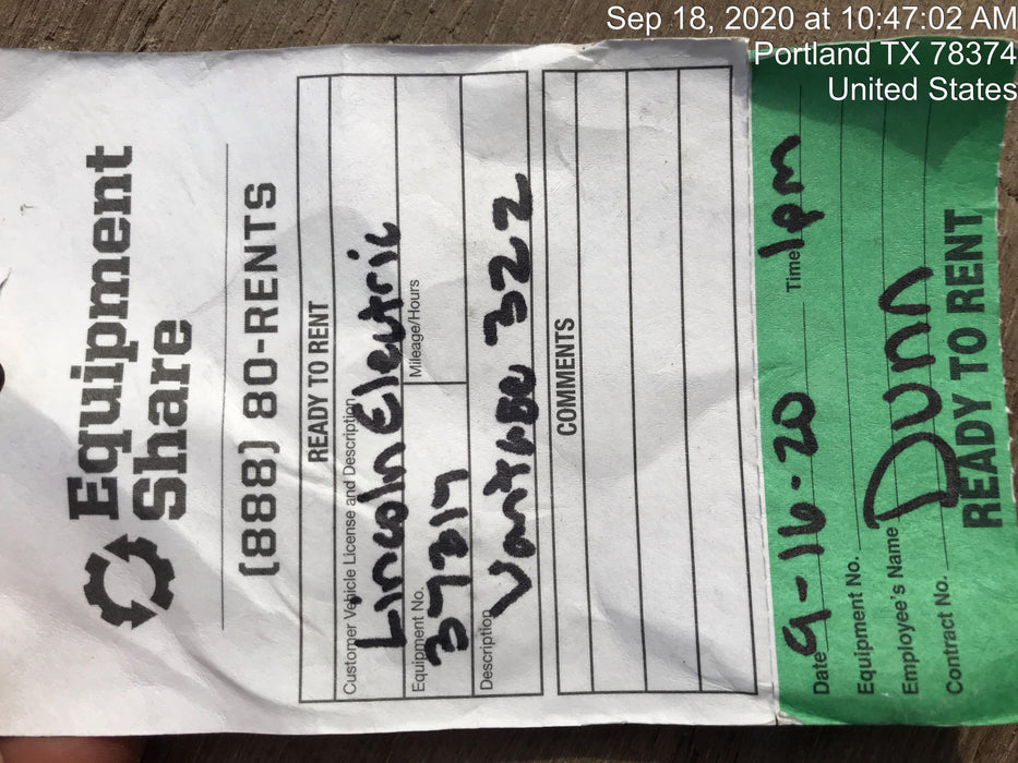 2019 Lincoln Electric Vantage 322 Ready-Pak 3, Two Wheel Trailer, Fender and Light Kit, Cable Rack