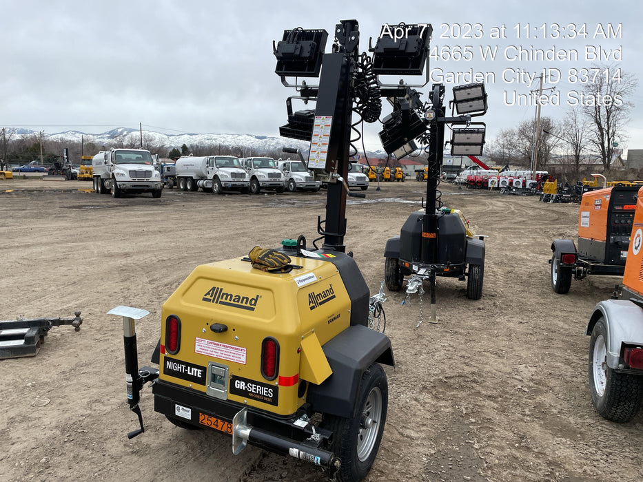 2022 Allmand NLV3GR (4) LED Light Fixture 350W, 23' Vertical Mast, 3kW Prime, Towable, ES Decals, T3