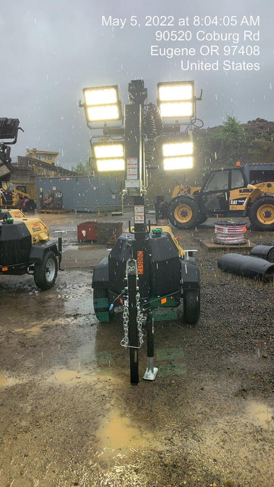 2022 Allmand NLV3GR (4) LED Light Fixture 350W, 23' Vertical Mast, 3kW Prime, Towable, Deep Sea L401, Leveling Jacks, Yanmar T4F 5.8hp