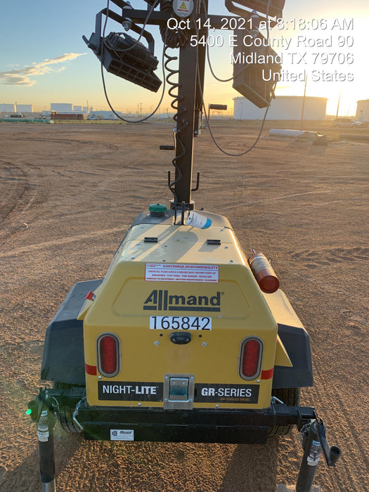 2021 Allmand NLV3GR (4) LED Light Fixture 350W, 23' Vertical Mast, 3kW Prime, Towable, Deep Sea L401, Leveling Jacks, Yanmar T4F 5.8hp