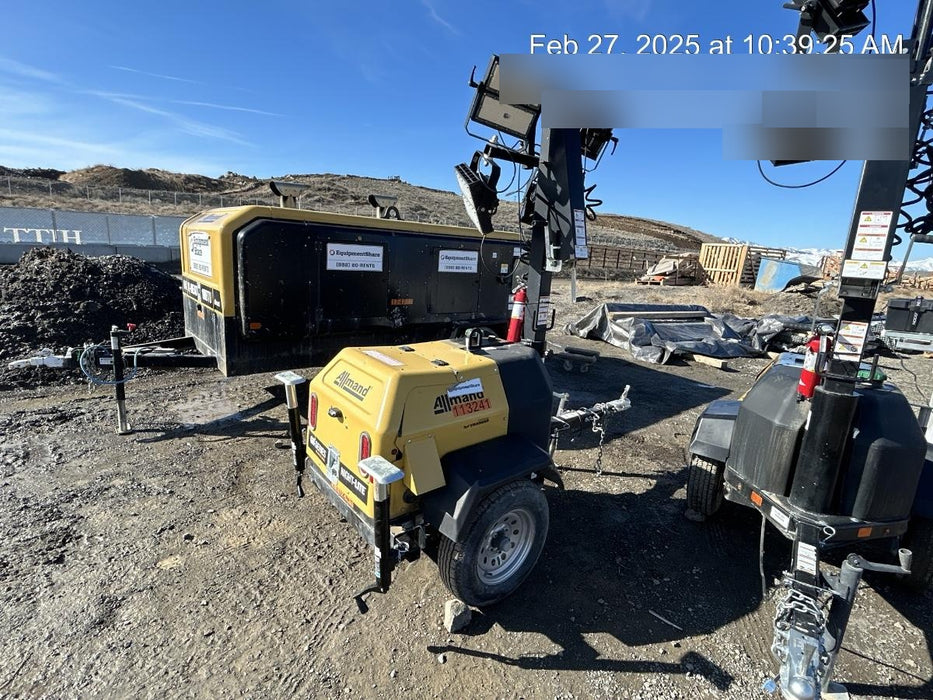 2021 Allmand NLV3GR (4) LED Light Fixture 350W, 23' Vertical Mast, 3kW Prime, Towable, Deep Sea L401, Leveling Jacks, Yanmar T4F 5.8hp