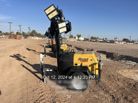 Allmand NLV3GR (4) LED Light Fixture 350W, 23' Vertical Mast, 3kW Prime, Towable, Deep Sea L401, Leveling Jacks, Yanmar T4F 5.8hp