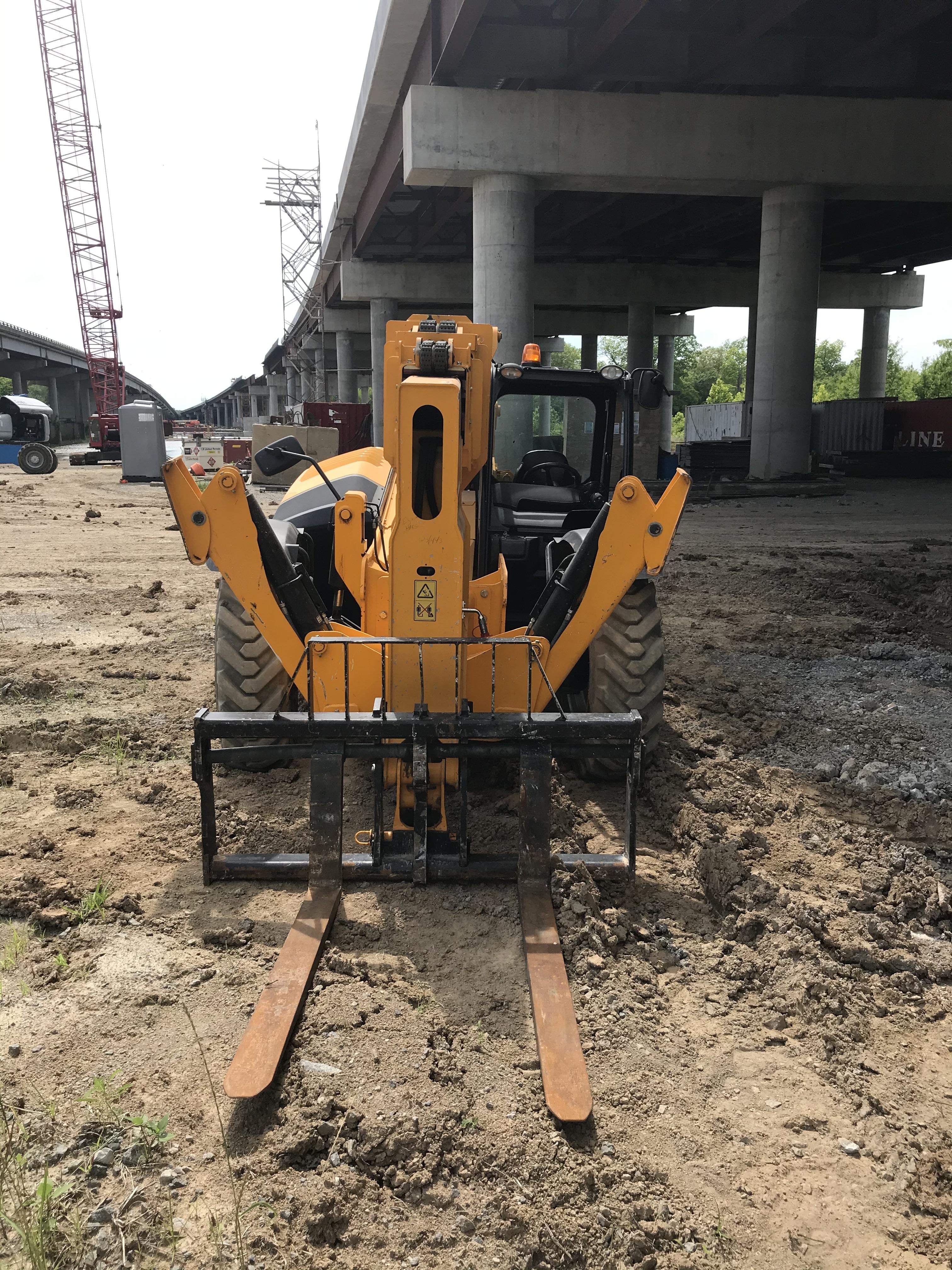 2019 JCB 510-56 74 HP w/Open ROPS, Beacon, Aux Hydraulics, Worklights, Solid Tires 60" Carriage/Forks
