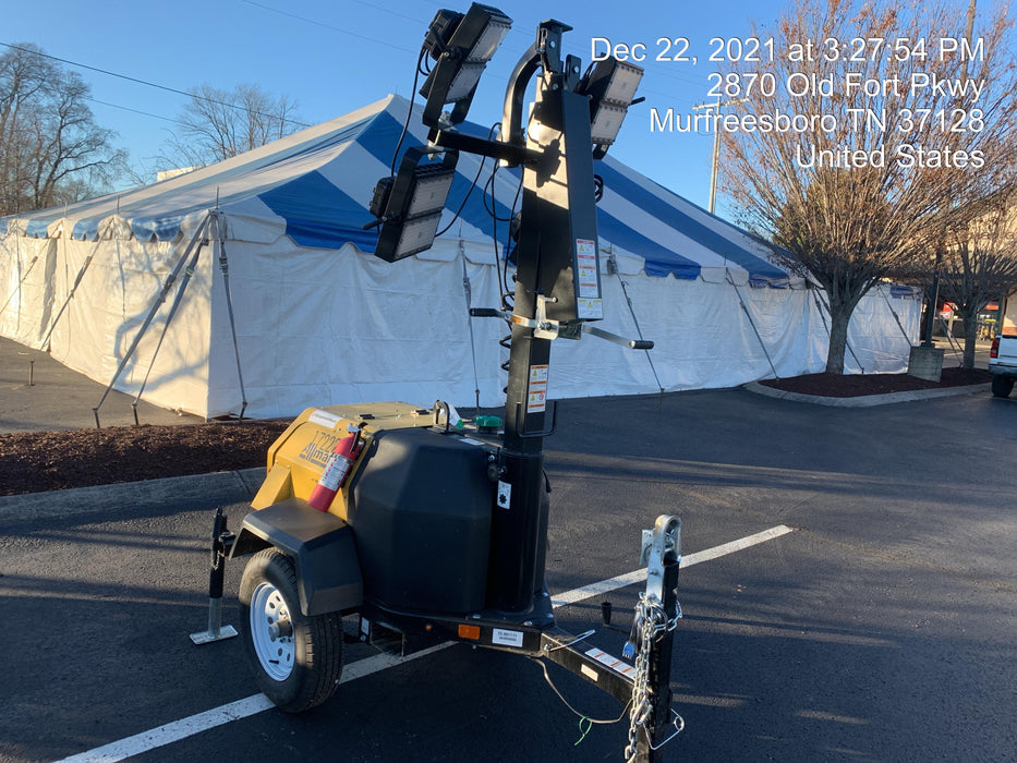 2021 Allmand NLV3GR (4) LED Light Fixture 350W, 23' Vertical Mast, 3kW Prime, Towable, Deep Sea L401, Leveling Jacks, Yanmar T4F 5.8hp