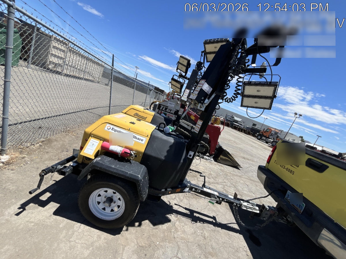 Allmand NLV3GR (4) LED Light Fixture 350W, 23' Vertical Mast, 3kW Prime, Towable, Deep Sea L401, Leveling Jacks, Yanmar T4F 5.8hp