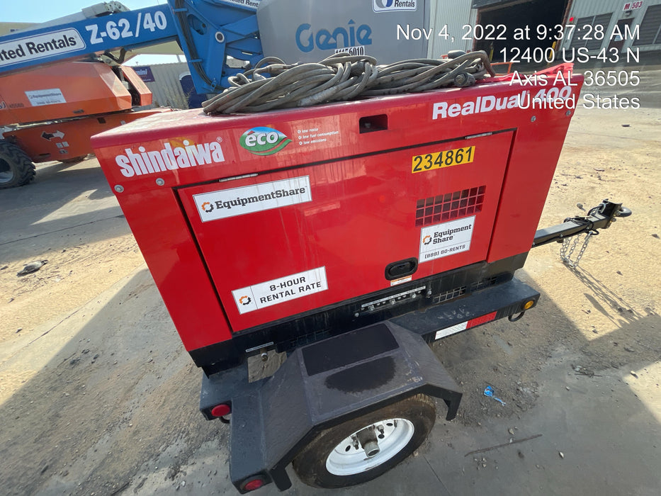 2022 Shindaiwa DGW400MDL Kubota D902 Engine, 23 HP, Dual Op Welder, Wire, Arc, Droop Stick, Tig, and CC Stick Functionality, Simulphase, 3 Phase and 1 Phase Gen Output, Single Axle NB Trlr, Slr Trckl Chrg 12V 12W, Fire Ext