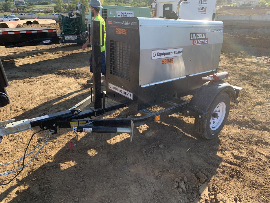 2019 Lincoln Electric Vantage 322 Welder Ready-Pak 3, Two wheel trailer, Fender and Light kit, Cable Rack