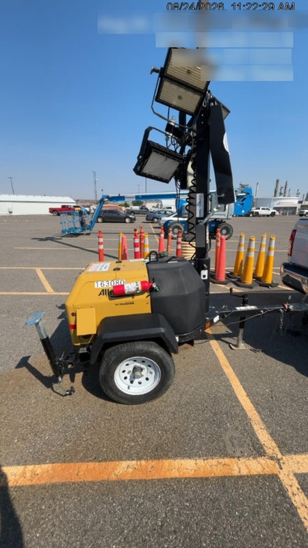 2021 Allmand NLV3GR (4) LED Light Fixture 350W, 23' Vertical Mast, 3kW Prime, Towable, Deep Sea L401, Leveling Jacks, Yanmar T4F 5.8hp