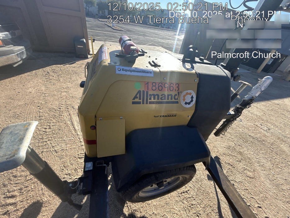 Allmand NLV3GR (4) LED Light Fixture 350W, 23' Vertical Mast, 3kW Prime, Towable, Deep Sea L401, Leveling Jacks, Yanmar T4F 5.8hp