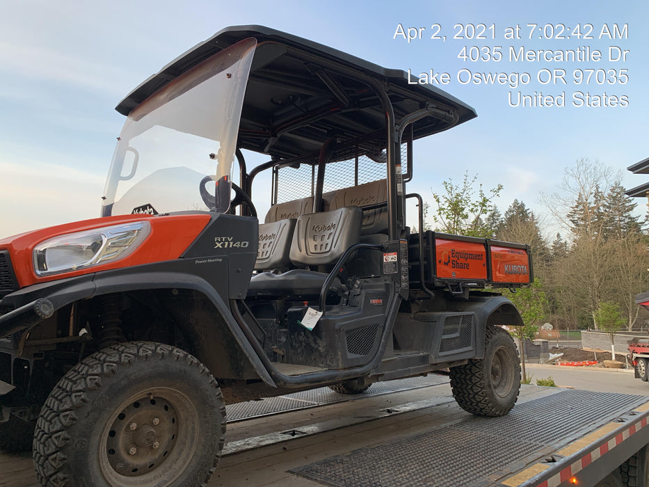 Kubota RTV-X1140W-H 4WD utility cart -LED strobe -Windshield tempered glass -Plastic canopy -Wire harness kit -Backup alarm