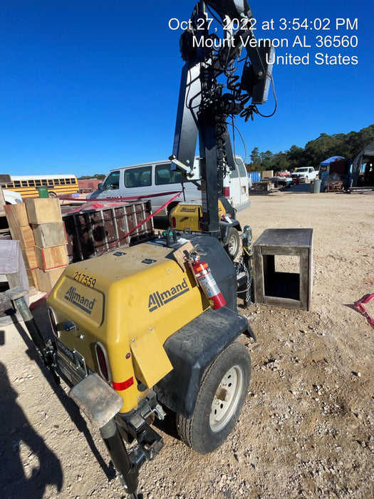 2022 Allmand NLV3GR (4) LED Light Fixture 350W, 23' Vertical Mast, 3kW Prime, Towable, Deep Sea L401, Leveling Jacks, Yanmar T4F 5.8hp