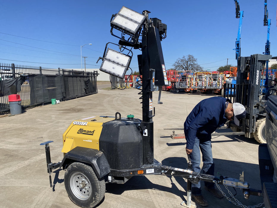 2022 Allmand NLV3GR (4) LED Light Fixture 350W, 23' Vertical Mast, 3kW Prime, Towable, Deep Sea L401, Leveling Jacks, Yanmar T4F 5.8hp