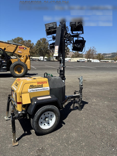 2022 Allmand NLV3GR (4) LED Light Fixture 350W, 23' Vertical Mast, 3kW Prime, Towable, Deep Sea L401, Leveling Jacks, Yanmar T4F 5.8hp