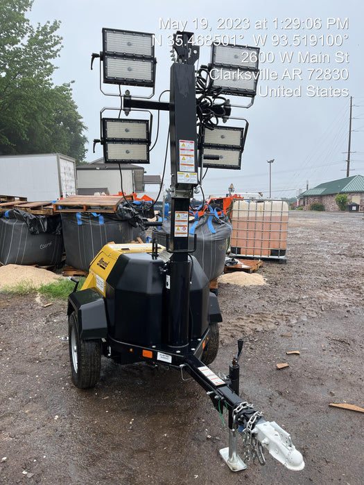 2022 Allmand NLV3GR (4) LED Light Fixture 350W, 23' Vertical Mast, 3kW Prime, Towable, Deep Sea L401, Leveling Jacks, Yanmar T4F 5.8hp