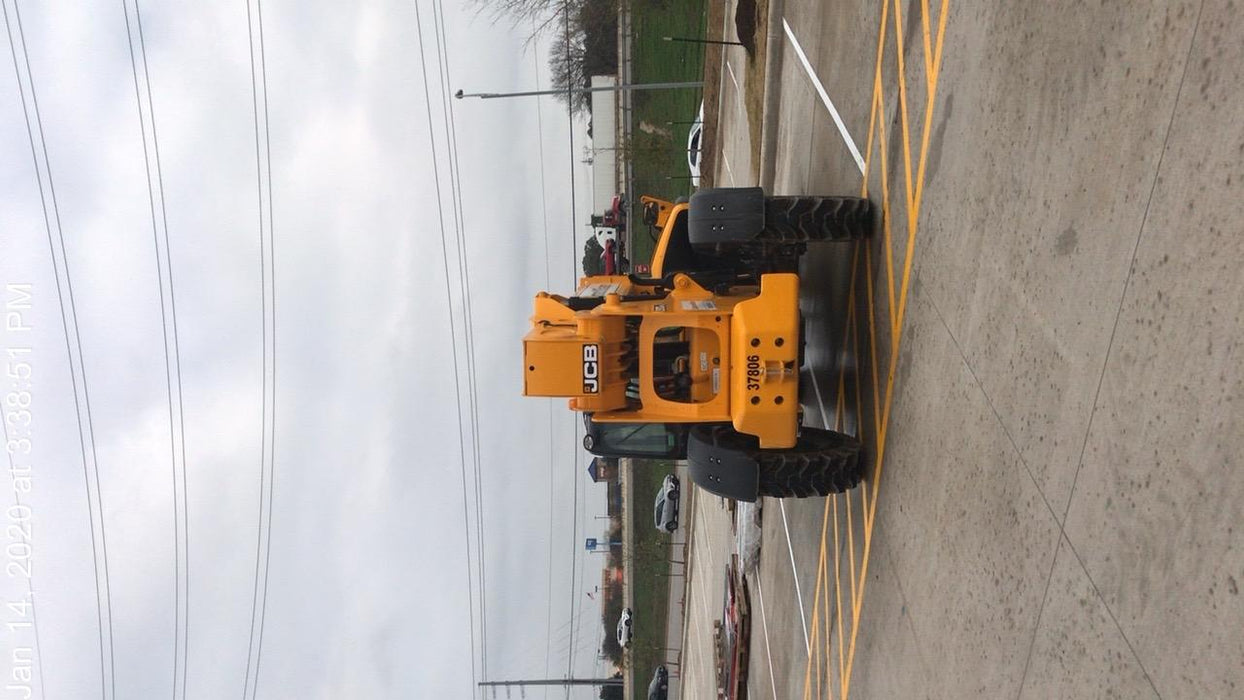 2019 JCB 510-56 Enclosed Cab, 74 HP, Solid Tires, Worklights, Beacon, Aux Hydraulics, Lifting Eye 66" Carriage/60" Forks
