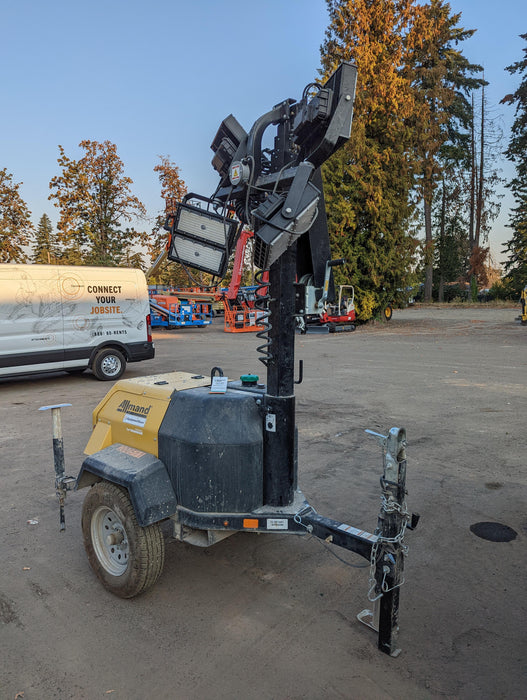 2022 Allmand NLV3GR (4) LED Light Fixture 350W, 23' Vertical Mast, 3kW Prime, Towable, Deep Sea L401, Leveling Jacks, Yanmar T4F 5.8hp