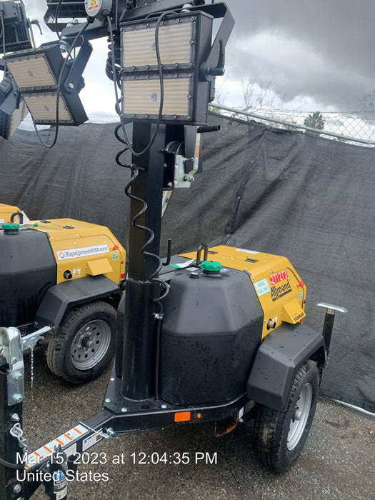 2022 Allmand NLV3GR (4) LED Light Fixture 350W, 23' Vertical Mast, 3kW Prime, Towable, ES Decals, T3
