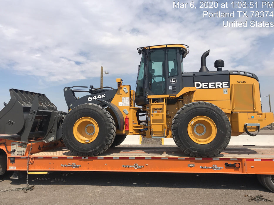 2020 John Deere 644K 4yd Wheel Loader, Cab/Heat/Air, 3 Function Hydraulics, JRB Hydraulic QC, QC 4yd bucket w/smooth cutting edge, QC Carriage, 72" Fork Tines, 5yr/5,000hr Powertrain and Hydraulics extended warranty