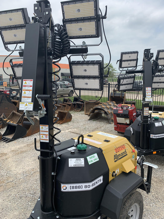 2022 Allmand NLV3GR (4) LED Light Fixture 350W, 23' Vertical Mast, 3kW Prime, Towable, Deep Sea L401, Leveling Jacks, Yanmar T4F 5.8hp