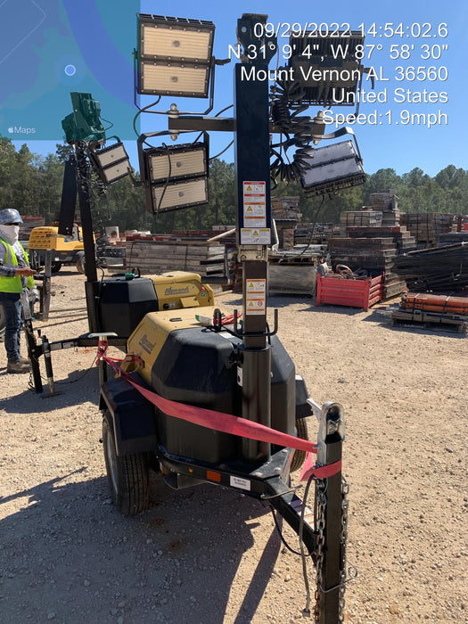 2022 Allmand NLV3GR (4) LED Light Fixture 350W, 23' Vertical Mast, 3kW Prime, Towable, Deep Sea L401, Leveling Jacks, Yanmar T4F 5.8hp