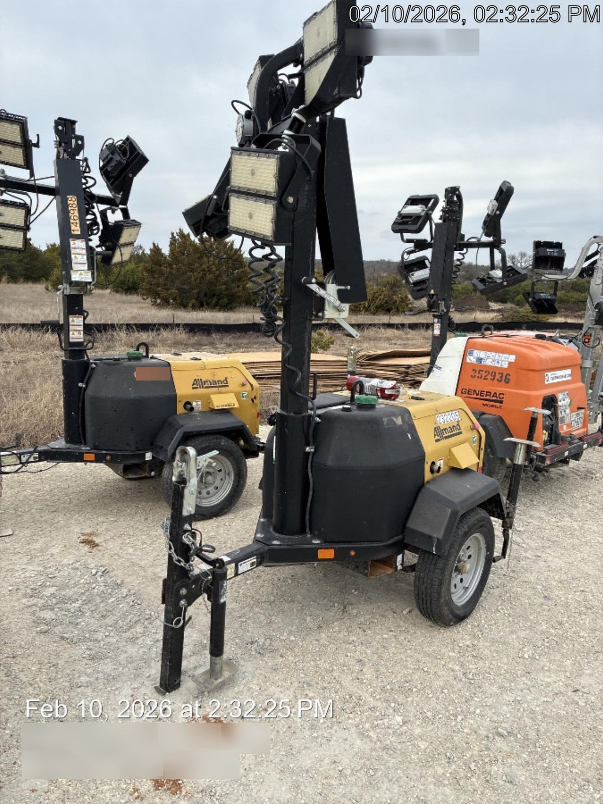 2022 Allmand NLV3GR (4) LED Light Fixture 350W, 23' Vertical Mast, 3kW Prime, Towable, Deep Sea L401, Leveling Jacks, Yanmar T4F 5.8hp