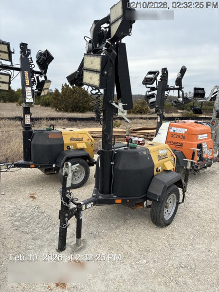 2022 Allmand NLV3GR (4) LED Light Fixture 350W, 23' Vertical Mast, 3kW Prime, Towable, Deep Sea L401, Leveling Jacks, Yanmar T4F 5.8hp