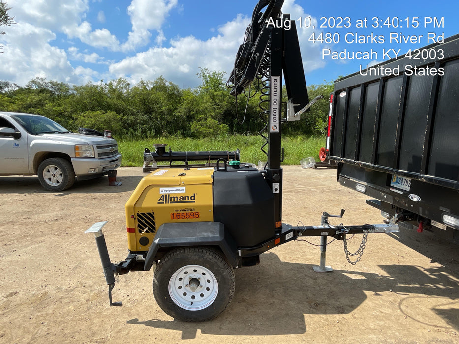 2021 Allmand NLV3GR (4) LED Light Fixture 350W, 23' Vertical Mast, 3kW Prime, Towable, Deep Sea L401, Leveling Jacks, Yanmar T4F 5.8hp