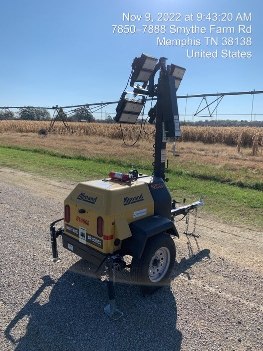 2022 Allmand NLV3GR (4) LED Light Fixture 350W, 23' Vertical Mast, 3kW Prime, Towable, Deep Sea L401, Leveling Jacks, Yanmar T4F 5.8hp