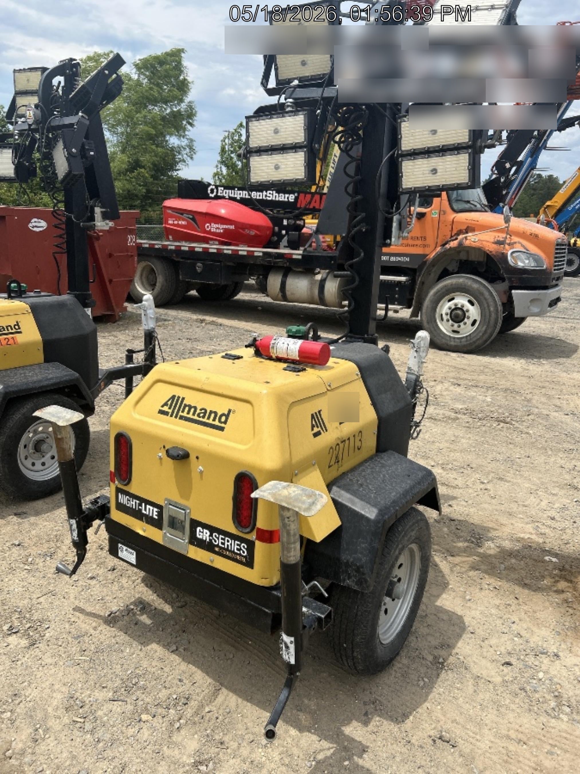 2022 Allmand NLV3GR (4) LED Light Fixture 350W, 23' Vertical Mast, 3kW Prime, Towable, Deep Sea L401, Leveling Jacks, Yanmar T4F 5.8hp