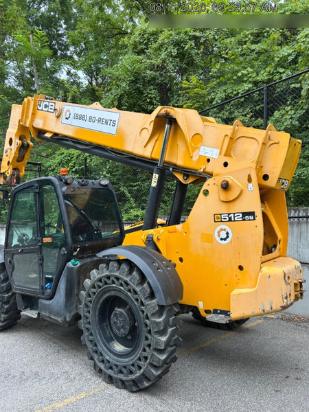 2019 JCB 512-56 Cab/Heat/Air, 109 HP, Solid Tires, STD Worklight, Beacon, Aux Hydraulics, Lifting Eye, Back up Alarm w/66" Carriage/60" Forks