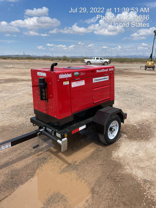 2022 Shindaiwa DGW400MDL Kubota D902 Engine, 23 HP, Dual Op Welder, Wire, Arc, Droop Stick, Tig, and CC Stick Functionality, Simulphase, 3 Phase and 1 Phase Gen Output, Single Axle NB Trlr, Slr Trckl Chrg 12V 12W, Fire Ext