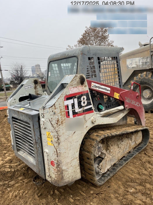 2019 Takeuchi TL8 Canopy, 15" Wide Rubber Tracks, Back-up Alarm, Front & Rear Working Lights, Auxiliary Hydraulics, Two-Speed Travel, Electronic Monitoring System 76" HD Smooth Dirt Bucket with Bolt-On Edge, 20.3 cubic feet Capacity