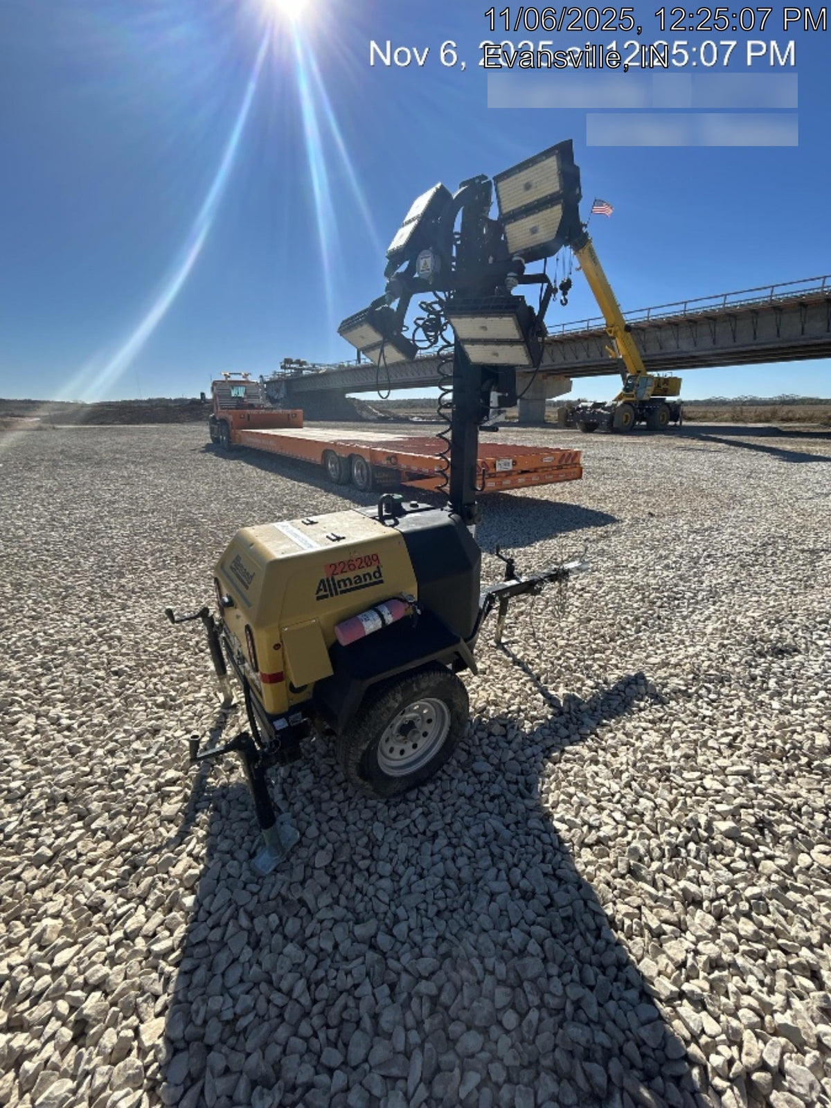2022 Allmand NLV3GR (4) LED Light Fixture 350W, 23' Vertical Mast, 3kW Prime, Towable, Deep Sea L401, Leveling Jacks, Yanmar T4F 5.8hp