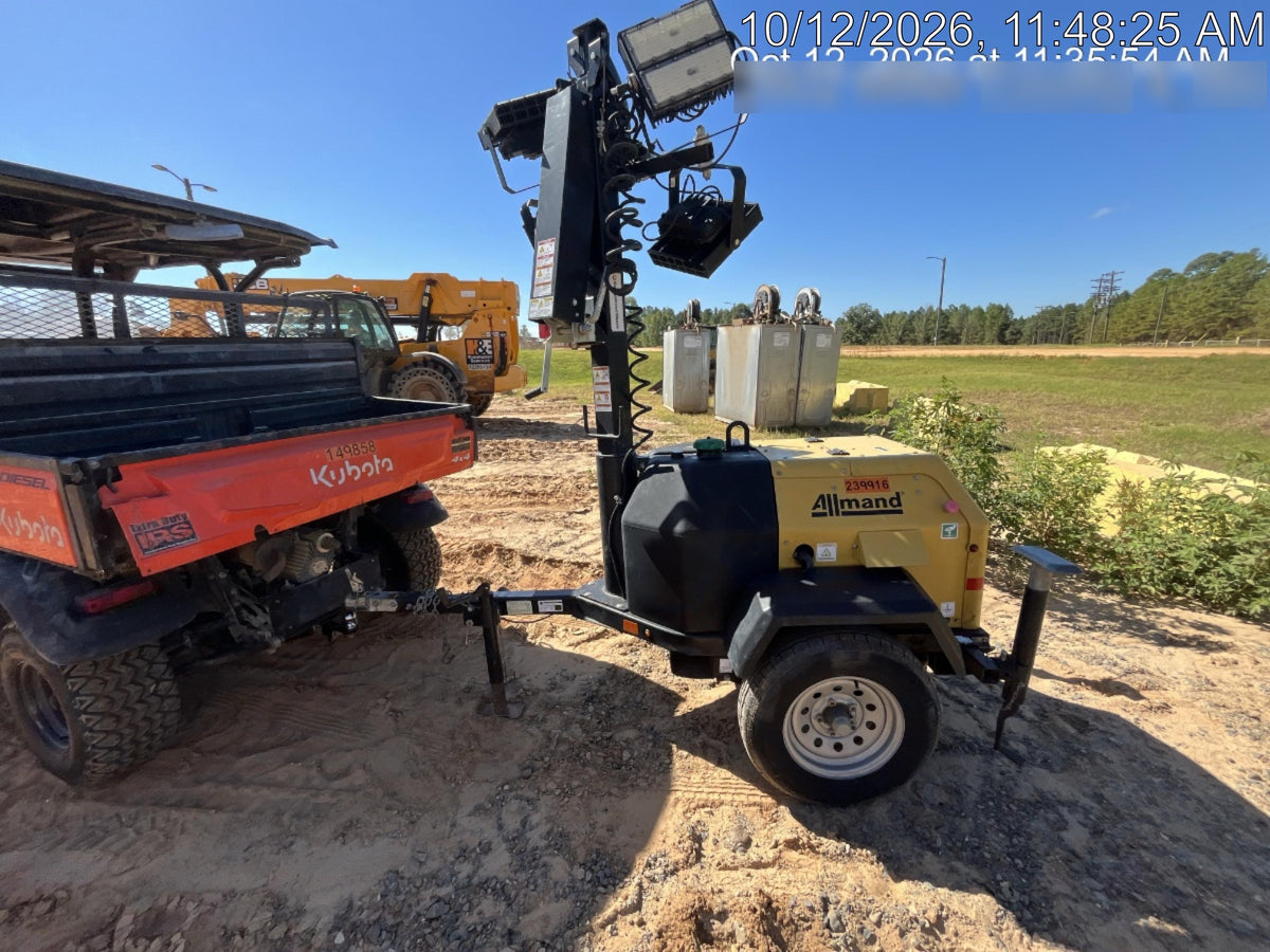2022 Allmand NLV3GR (4) LED Light Fixture 350W, 23' Vertical Mast, 3kW Prime, Towable, Deep Sea L401, Leveling Jacks, Yanmar T4F 5.8hp
