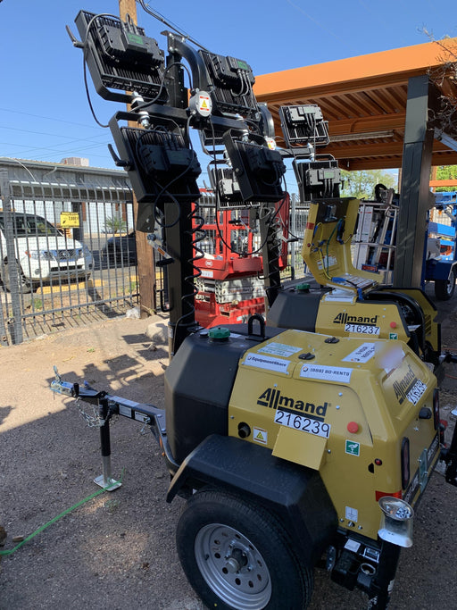 2022 Allmand NLV3GR (4) LED Light Fixture 350W, 23' Vertical Mast, 3kW Prime, Towable, Deep Sea L401, Leveling Jacks, Yanmar T4F 5.8hp