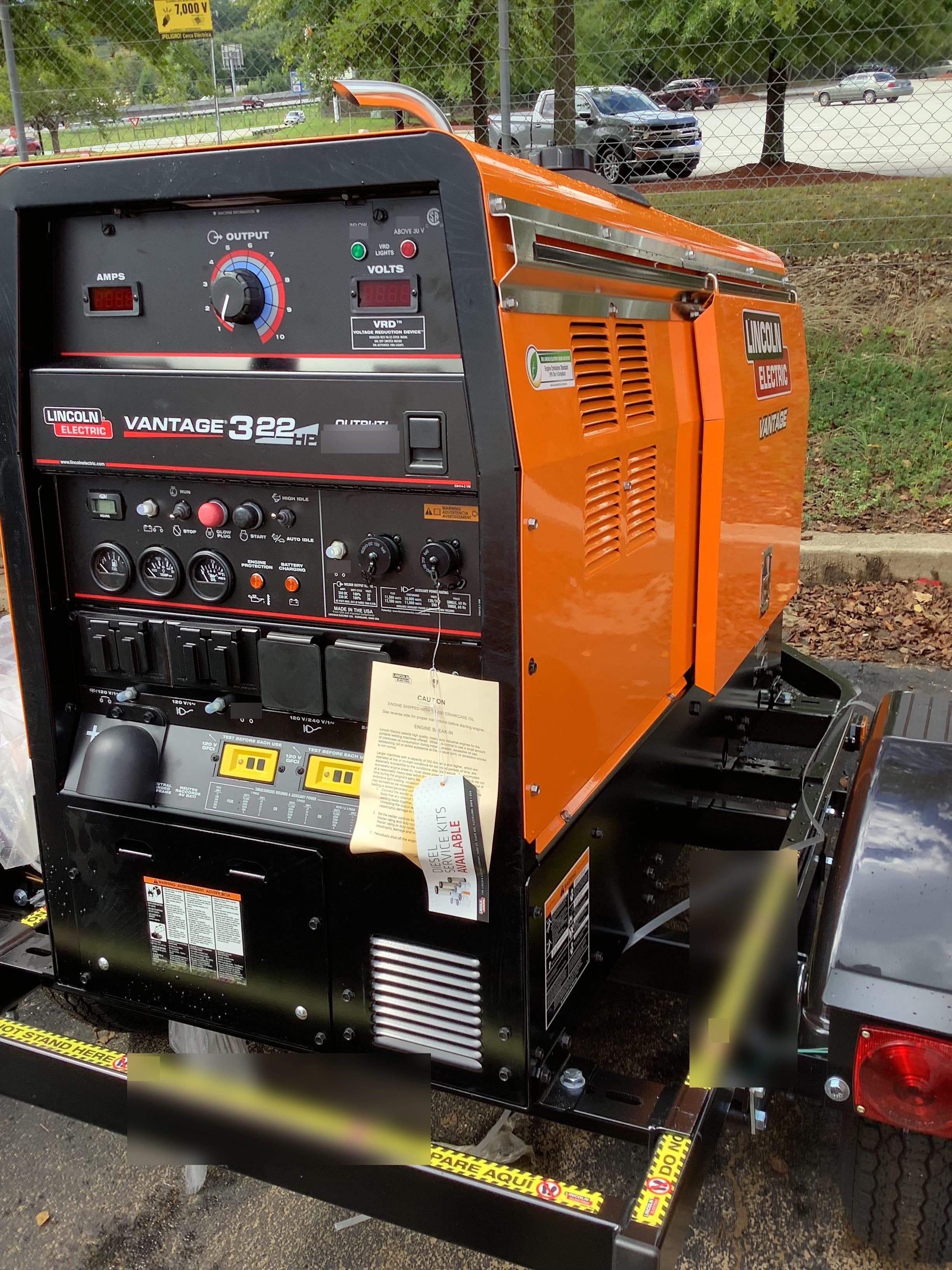 2021 Lincoln Electric Vantage 322 Vantage 322 Ready Pak 3 w/ Decals, ORANGE (includes trailer, cable rack, fender light kit) NO Telematics