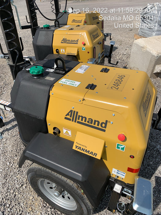 2022 Allmand NLV3GR (4) LED Light Fixture 350W, 23' Vertical Mast, 3kW Prime, Towable, ES Decals, T3