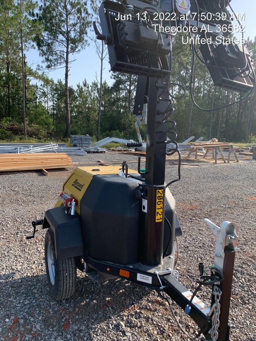 2022 Allmand NLV3GR (4) LED Light Fixture 350W, 23' Vertical Mast, 3kW Prime, Towable, Deep Sea L401, Leveling Jacks, Yanmar T4F 5.8hp